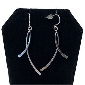 Vintage Sterling Silver 925 Wavy Ribbon Dangle Earrings JCPenney LI